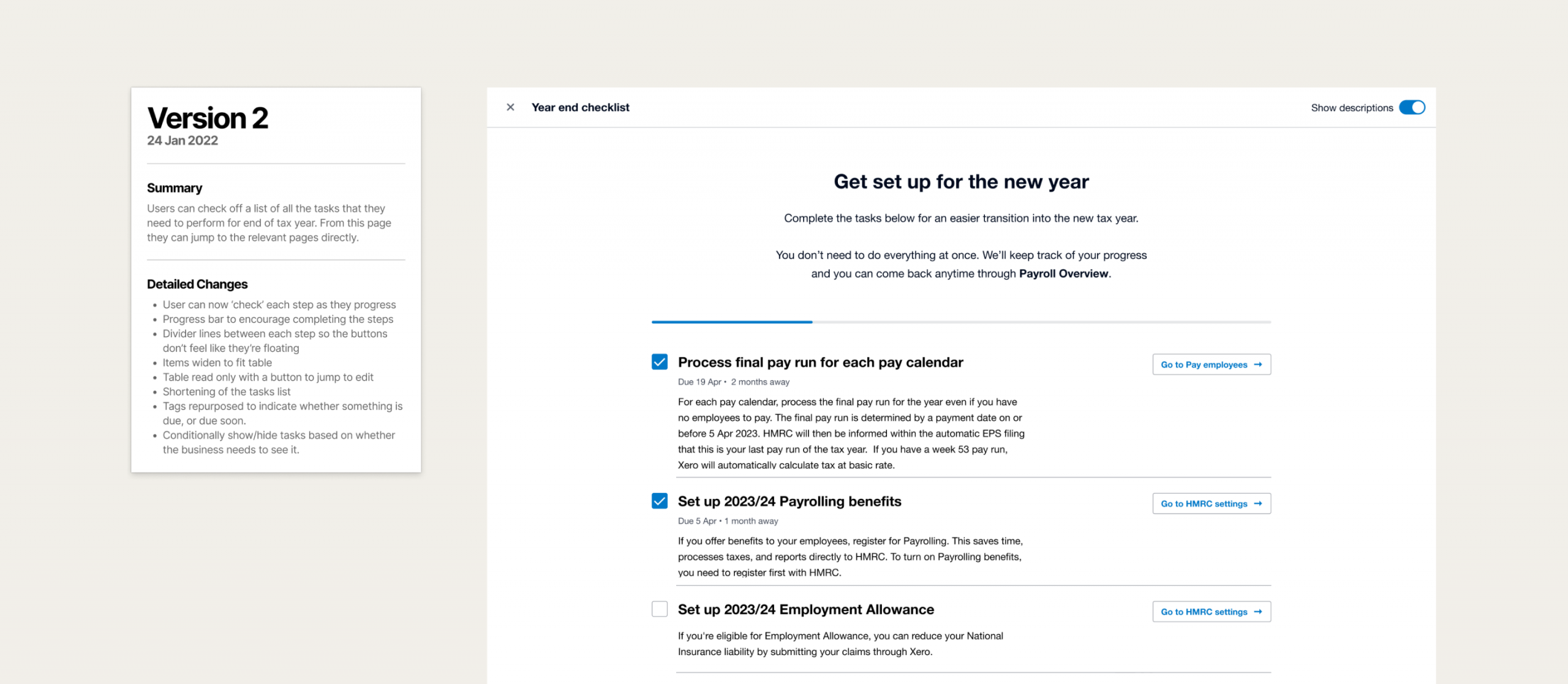 Checklist UI of the checklist