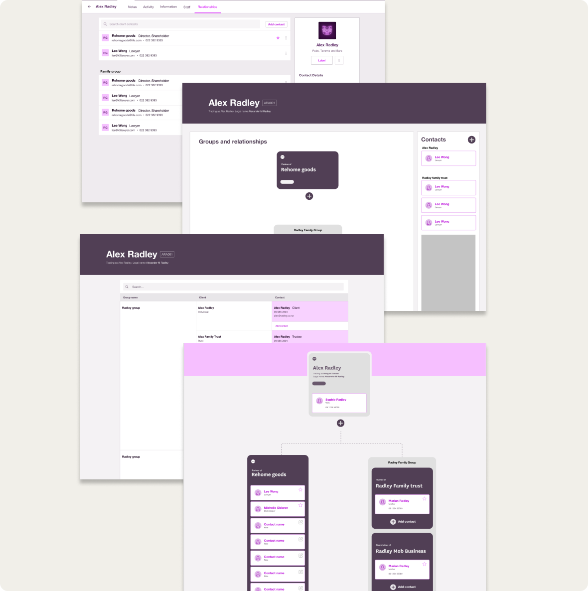 Concepts Four different wireframes showing a client