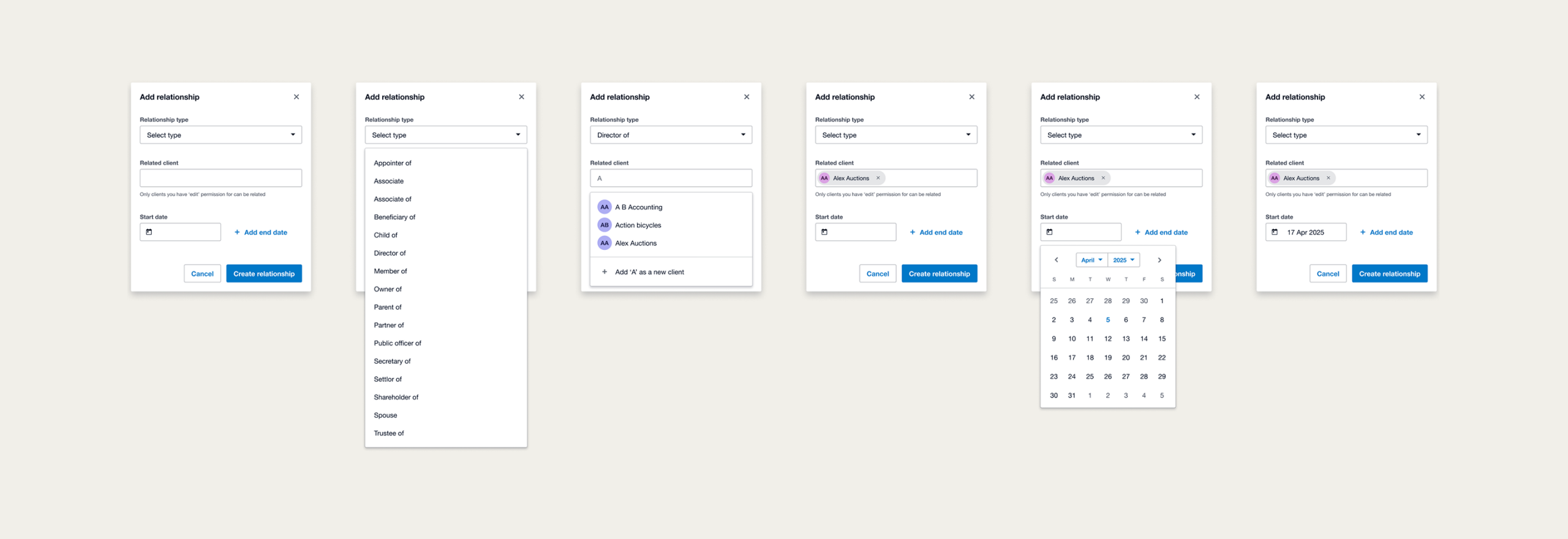 Modal relationship Series of modal to add a relationship